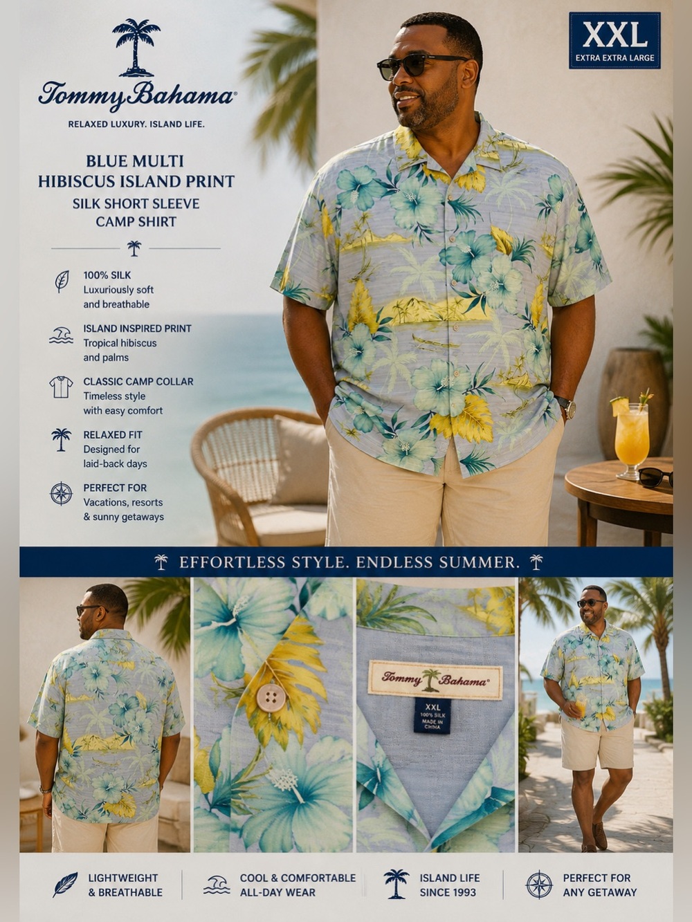Tommy Bahama,Silk Hibiscus Island Silk Camp Shirt Hawaiian Beach Resort,Size XXL - Picture 4 of 10